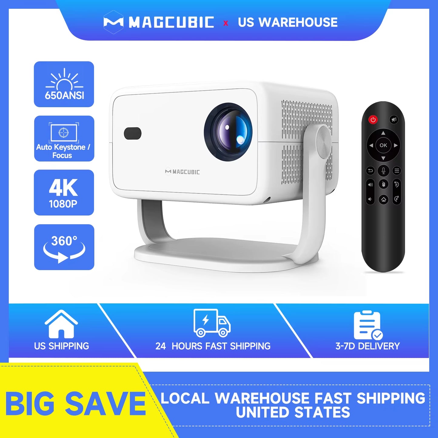 650ANSI L018 4K Projector Native 1080P Home Cinema Auto Focus Keystone Android 11 Wifi6 Portable Projector for Outdoor