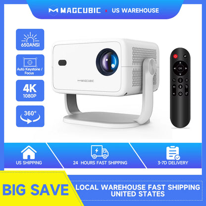650ANSI L018 4K Projector Native 1080P Home Cinema Auto Focus Keystone Android 11 Wifi6 Portable Projector for Outdoor