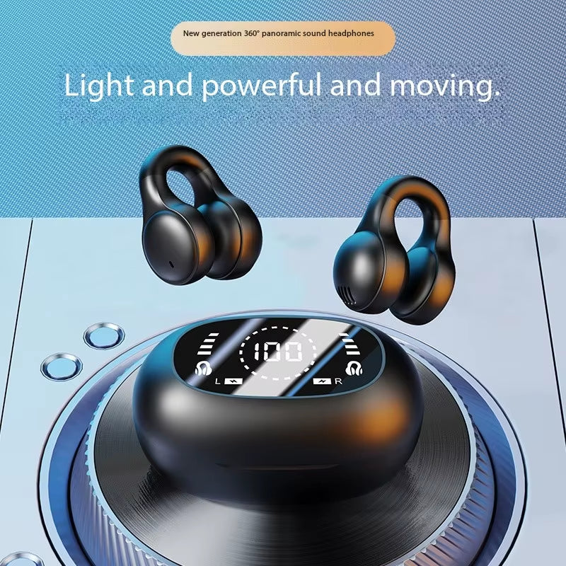 New Mirror Surface Digital Display Soft Silicone Ear Clip Wireless Bluetooth Earphones with Noise Reduction, High-Definition Sound, Lossless for Sports