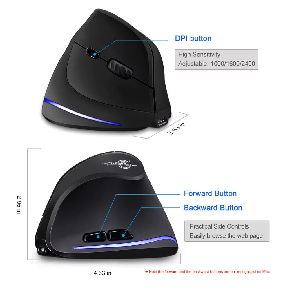 F35 Wireless Mouse Vertical Rechargeable Ergonomic Mouse 2400 DPI Optical Gaming Mice for Gamer Computer Laptop PC Mac IOS