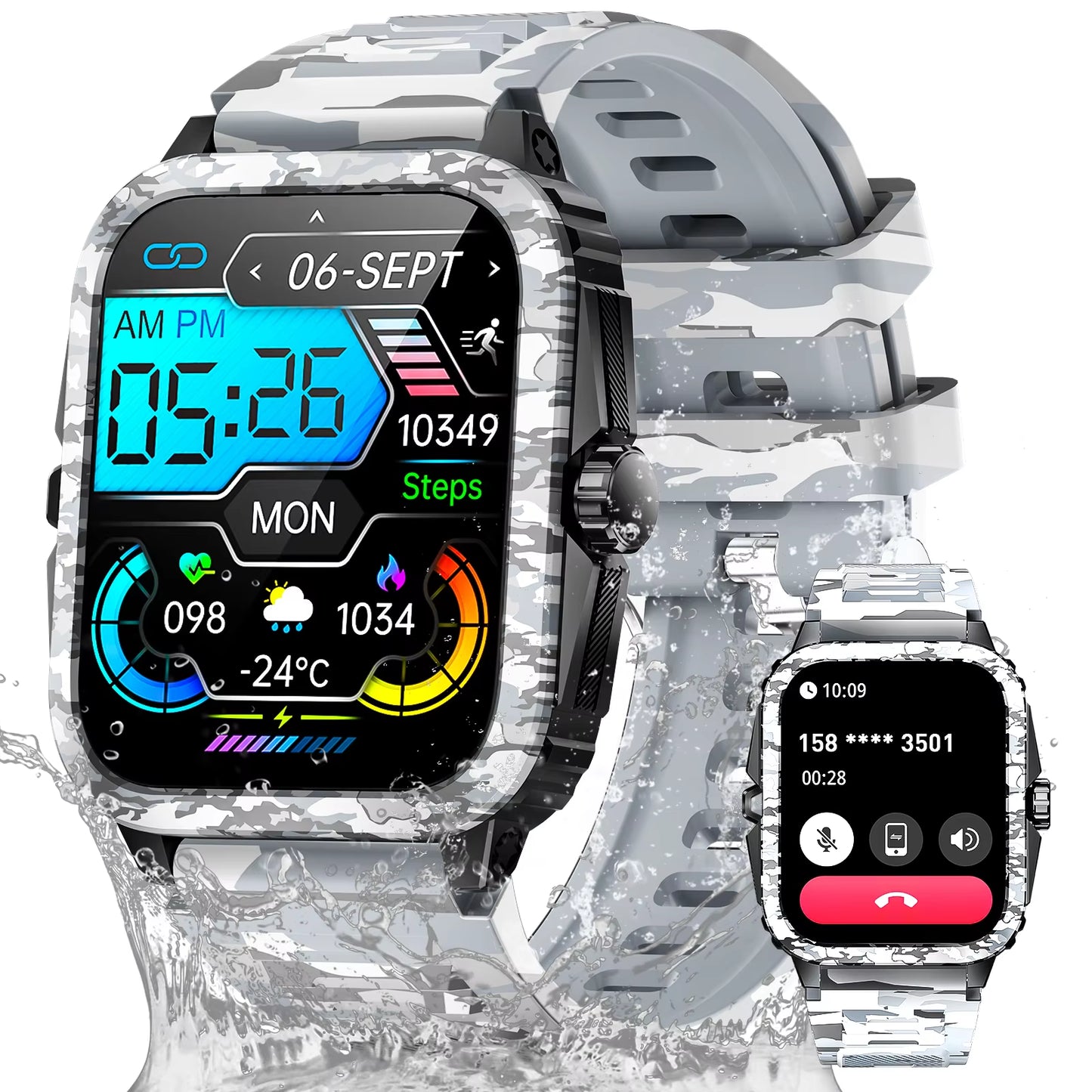 New Smart Watch for Men 3ATM Waterproof 1.96"HD Big Screen Rugged Smart Watch Heart Rate/Spo2/Sleep Monitor Fitness Watch