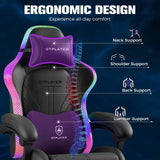 Ergonomic Gaming Chair with RGB LED Lights, High Back, Footrest & Reclining for Office Use