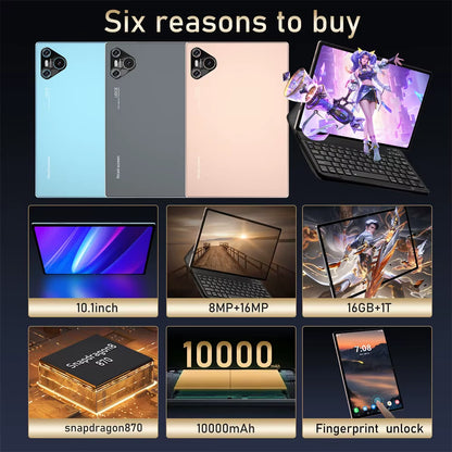 2025 Pad 16 Pro Tablet 10 Inch Android Snapdragon 870 Dual SIM Tablet 4K WIFI 10000Mah 16GB+1TB Tablets PC for Children Kids Tab