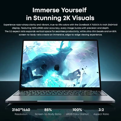 CHUWI Corebook X Gaming Laptop 14.1 Inch 2K IPS Screen  R5-7430U 16GB DDR4 RAM 512GB SSD Windows 11 Wifi6 Notebook Computer