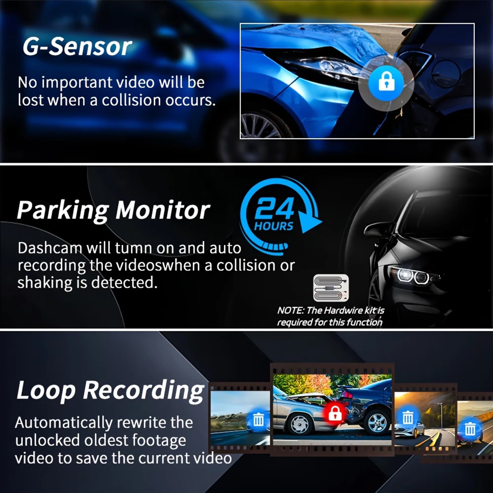 1080P WIFI Dash Cam for Cars 3Ch Front Rear and inside Car Camera with IR Night Vision Loop Recording Wide Angle Car DVR