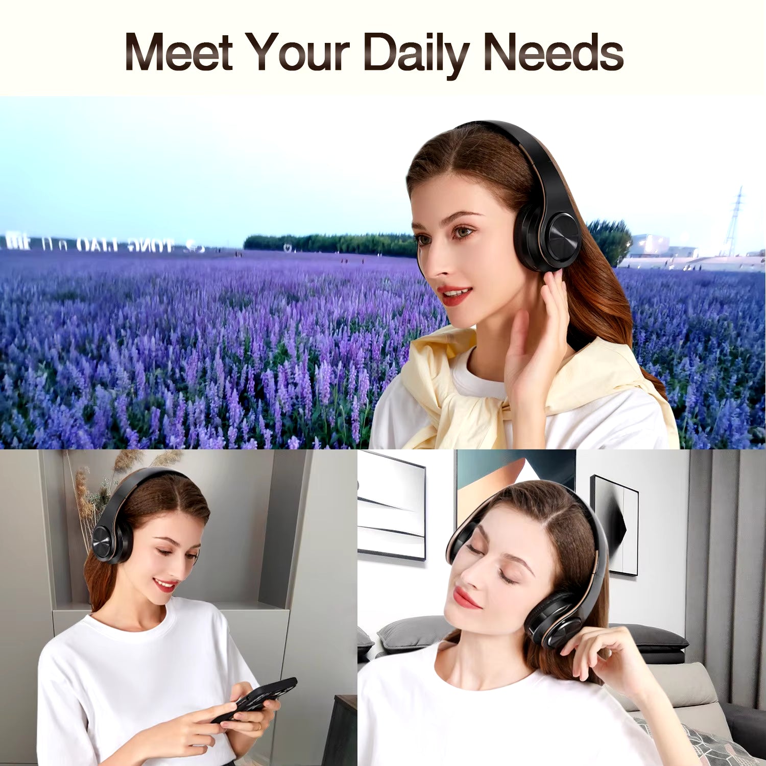Men Gift Gold Wireless Headphones Bluetooth Earphone Stereo Headset Game with Build-In MIC with Universal for Android and Ios