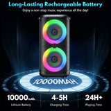 Bluetooth Speaker, Home Singing Portable Party Speaker with 2 Microphones, Dual 6.5'' Subwoofer Deep Bass, Rgb Lights, T27-T