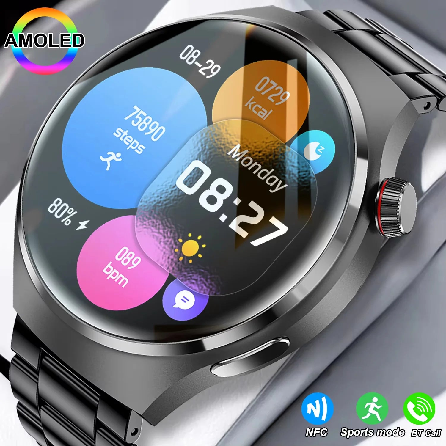 New Men'S Smart Watch HD Screen Heart Rate Bluetooth Call NFC Smartwatch for 2025 Men Women Holiday Gifts