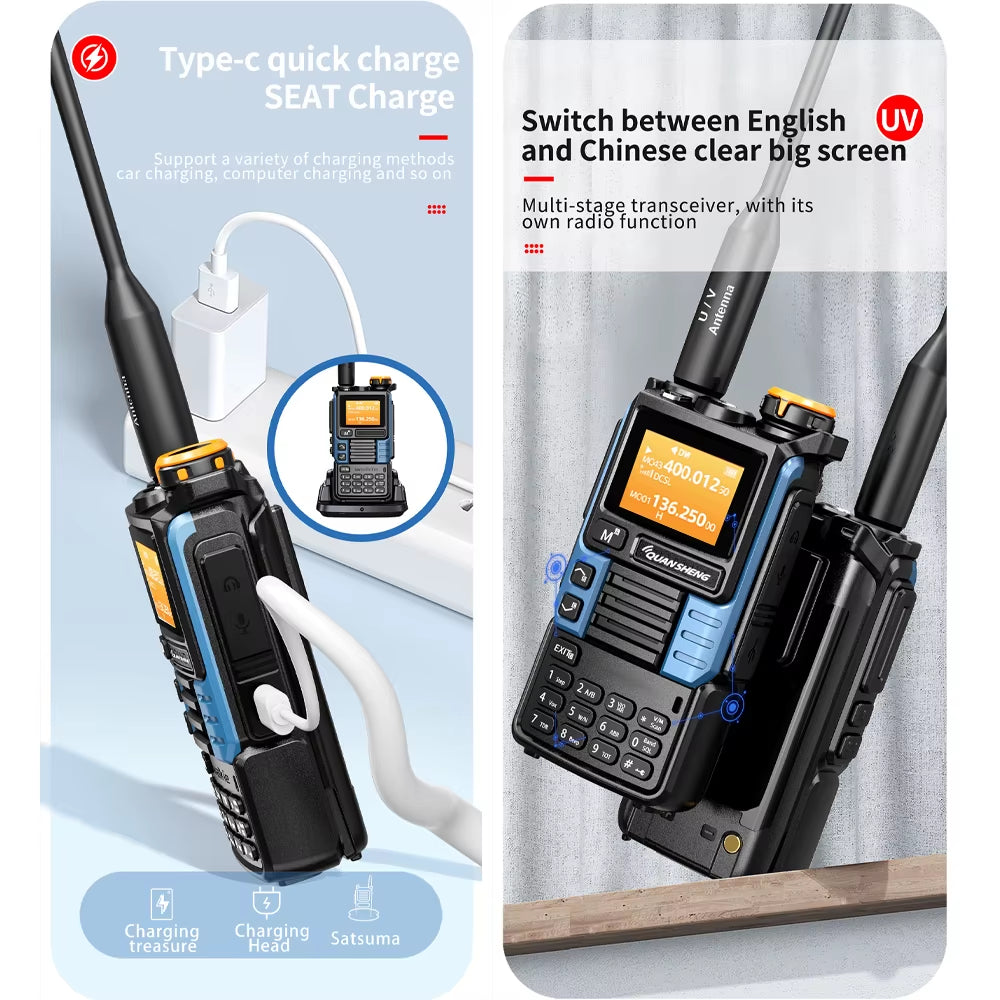 UVK5(99) AM/FM/DTMF Walkie-Talkie 200CH 20-1000MHZ Walkie-Talkie NOAA Weather Forecast with Flash Copy Frequency Tpye-C LCD Disp