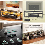 65-70 Inch TV Entertainment Center with LED Lights and Power Outlets for Living Room