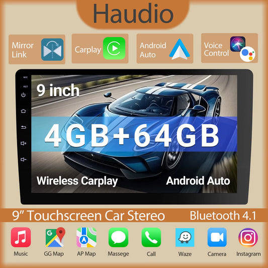 9" Wireless Double Din Car Stereo, Car Radio with Apple Carplay & Android Auto/Bt 5.4/Backup Camera/Mirror Link/Wifi-6