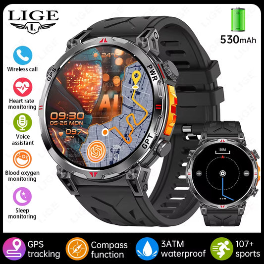 New 530Mah Large Battery GPS Smart Watch Men 1.39" HD Display Outdoor Compass Sports Fitness Bluetooth Call Men Smartwatch