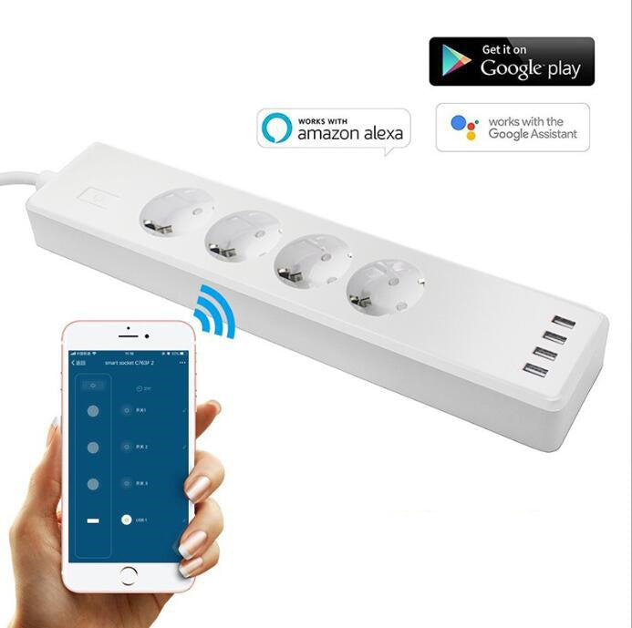 Tuya Smart Power Strip Tuya Smart Remote APP Sub-control European Smart Wiring Board Supports Alexa Voice