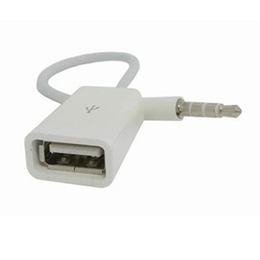 Stylish White 3.5mm Male AUX Audio Plug Jack To USB 2.0 Fema