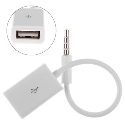 Stylish White 3.5mm Male AUX Audio Plug Jack To USB 2.0 Fema